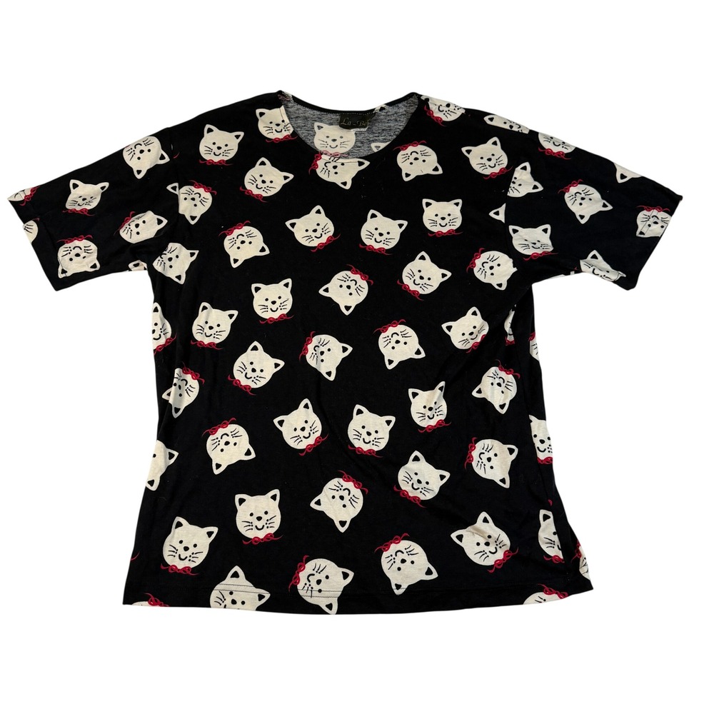 La Belle Cat Print T-Shirt Womens XL Black Vintage Style Short Sleeve Excellent